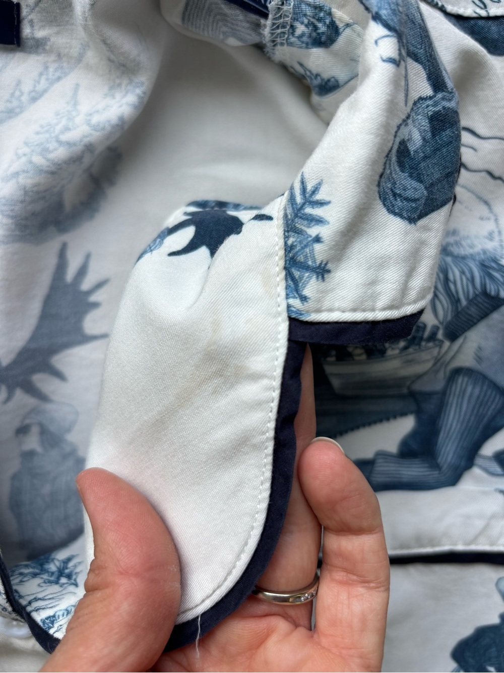 Katie Kime Apres Ski Toile Pajama Set Blue White Short Sleeve Pants Small - Picture 11 of 16